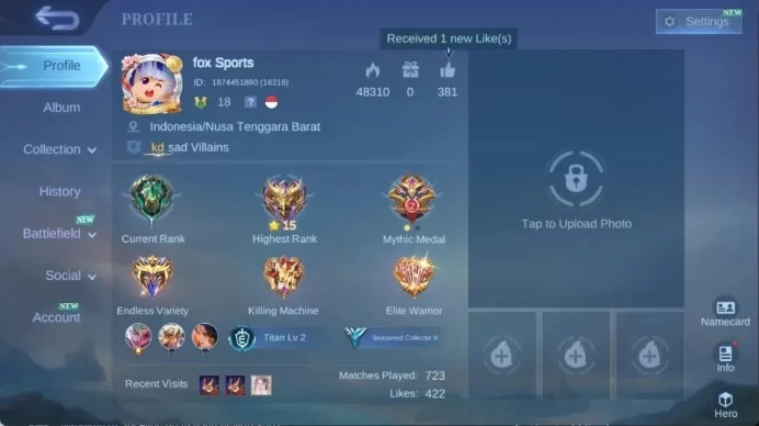 Global|68 Skin|Seasoned|Epic10th Nana,DragonTamer Lancelot,Special Natalia Gatotkaca Alice,etc| ML3430B