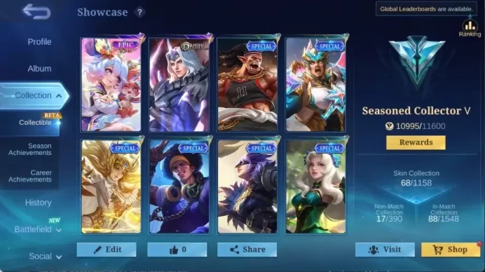 Global|68 Skin|Seasoned|Epic10th Nana,DragonTamer Lancelot,Special Natalia Gatotkaca Alice,etc| ML3430B