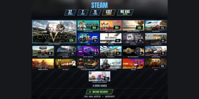 【27 Games✅$157】 Forza Horizon 5, Overcooked! 2, The Witcher 3: Wild Hunt, Sid Meier's Civilization V, Two Point Hospital