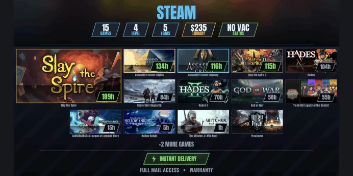 【15 Games✨$235】 The Witcher 3: Wild Hunt, Slay the Spire, Assassin's Creed Origins, Assassin's Creed Odyssey, Slay the Spire 2, Hades