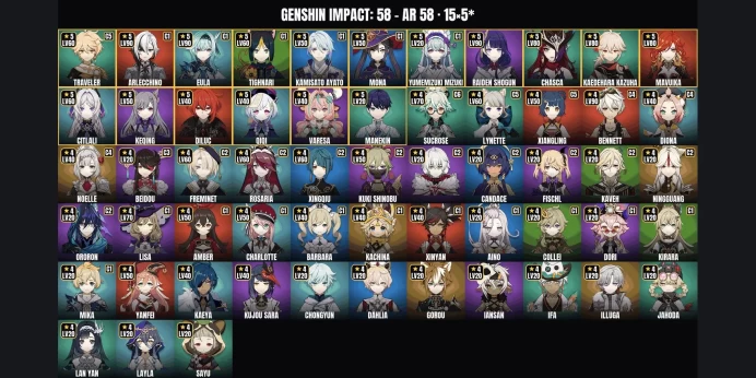 [ALL DEVICES] [Europe] AR 58 ⚡ 58 Characters ⭐ 15 5-Star ✨ Arlecchino ✅ Eula ⚡ Raiden Shogun ⭐ Mavuika ✨ Chasca ✅ Kaedehara Kazuha ⚡ Tighnari
