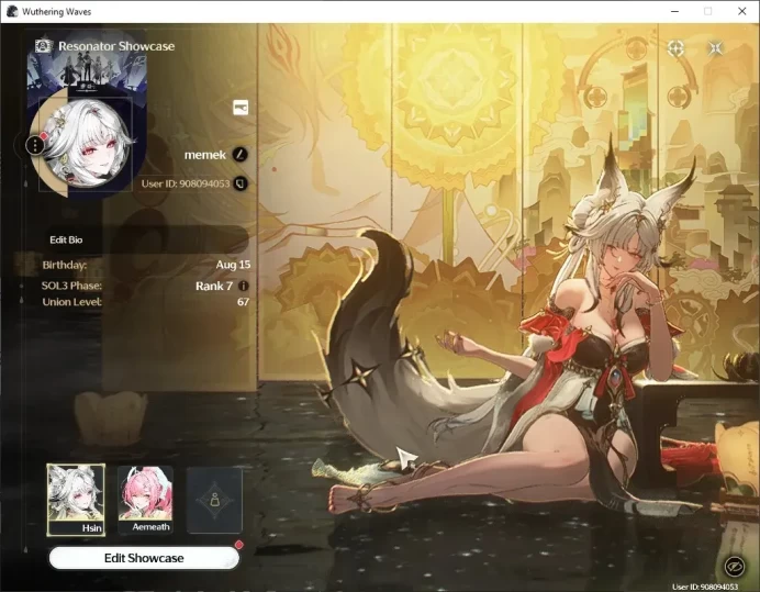 SEA|UL 67|4 Limited ( Hsin,Aemeath,Denia)+Sign, Jiyan +1 STD Char|DB Lvl 29|Female MC +Outfit|Log Kuro+Google|TakeMail|WW4548