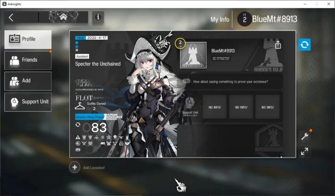 Global|Starter Lv 2|83 Operator +2 Outfit|3 Limited (Wang,SilverAsh Alter,Specter Alter)|1 Selector Permit|Take Email|AK1846