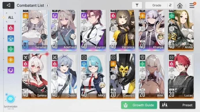 Global|Lv 41|5 SSR|Sereniel,Adelheid,VeronicaM1,Kayron,Khalipe|10 SR|SelenaM6,AnikaM3,MikaM1,CassiusM2,TresaM1,etc|Stove|CZN2277