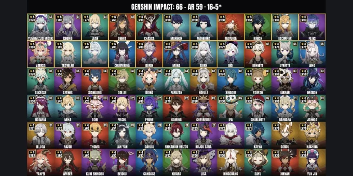 [ALL DEVICES] [Europe] AR 59 ⭐ 66 Characters ✨ 16 5-Star ✅ Mavuika ⚡ Chasca ⭐ Kinich ✨ Flins ✅ Escoffier ⚡ Varesa ⭐ Keqing ✨ Mona ✅ Skirk