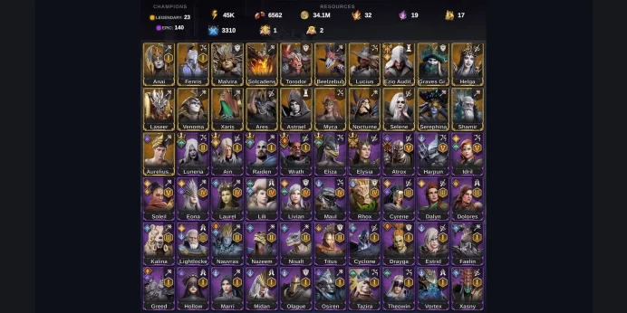 ✅ Torodor ⚡ Solcadens ⭐ Venoma ✨ Malvira ✅ 6.6k Gems ⚡ 12Lords ⭐ 23Legend ✨ 140Epic ⚡ 44.8k EN ✅ Lucius ⚡ Beelzebub ⭐ Ezio Auditore ✨ Laseer