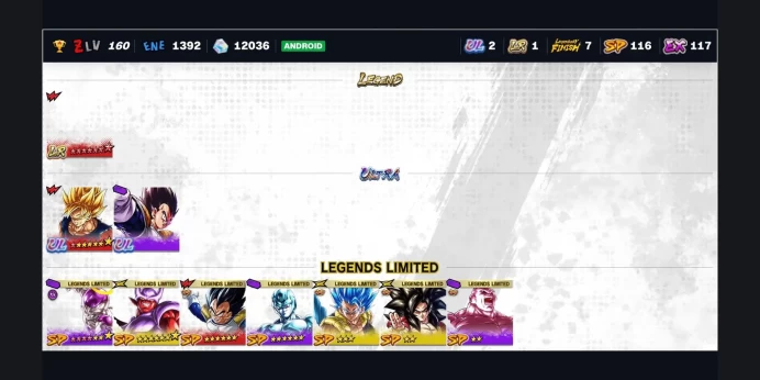 ⚡ 23124 Chrono Crystals ⭐ LR 14* Friezza ⭐ LL 11* Goku & Final Form Frieza ⭐ LL 7* Super Janemba ✨ 3 UL ✅ 1 LR ⭐ 11 LL ✨ 139 SP ⚡ ANDROID only