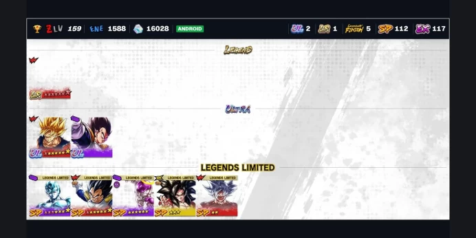 ⚡ 26685 Chrono Crystals ⭐ LR 14* Friezza ⭐ LL 10* Metal Cooler ⭐ LL 8* Vegeta ⭐ LL SS 4 Goku ✨ 3 UL ✅ 1 LR ⭐ 9 LL ✨ 137 SP ⚡ ANDROID only