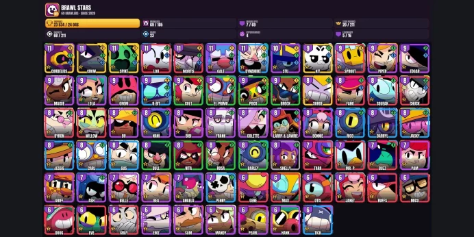 【Android/iOS】 69 BRAWLERS ⚡ 50 SKINS ⭐ 7 MAXED ✨ 5 LEGENDARY ✨ 23534 TROPHIES ✅ KIT ⚡ CROW ⭐ SURGE ✨ SPIKE ✅ CORDELIUS ⚡ MORTIS ⭐ LOU ✨ GALE