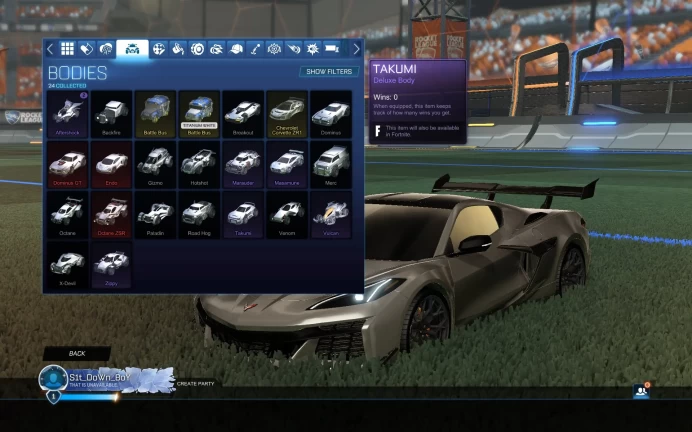 Rocket League | Epic Games | XP Level 203 | 24 Bodies | Chevrolet ZR1