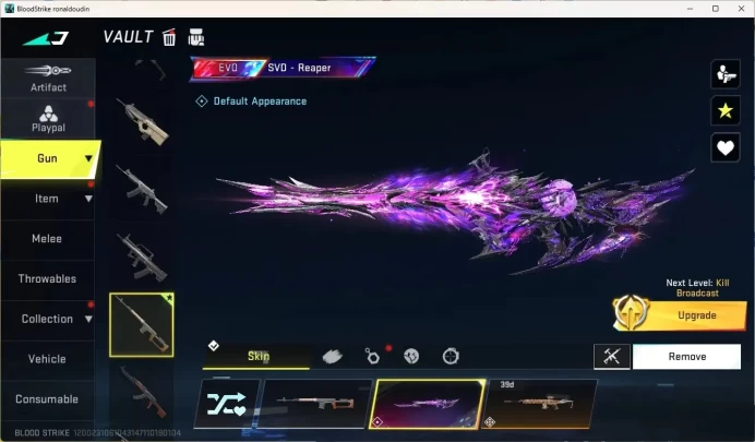 ASIA | EVO: SVO-Reaper|Eternal-MP7-Tidesong|1 Limited|Collab:M4A1 AOT,SKS OPM|5 Ultra Guns|Melee: The Iron|CheckSS BS3875B
