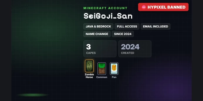 ✨ 3 Capes: Zombie Horse, Common, Pan ✅ Java & Bedrock & Full Access ⛔ Hypixel Banned