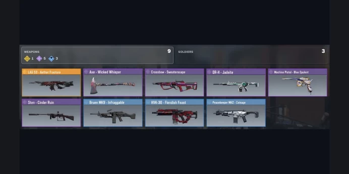 ⚡ Legendary: LAG 53 - Aether Fracture ⭐ 1Legendary ✨ 5Epic ✅ 3Rare ⚡ Epic: Axe - Wicked Whisper, Crossbow - Sweaterscape, DR-H - Jadeite