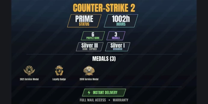【11 Games✅$209】【CS2 Prime Premier⚡1002h✨3 MEDALS⭐6 LVL】 2018 Service Medal, 2021 Service Medal, Loyalty Badge | Rocket League