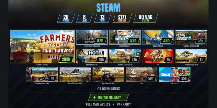 【26 Games✨$171】 Farming Simulator 22, Farmer's Dynasty, Lumberjack's Dynasty, House Flipper 2, House Flipper, Hotel Renovator