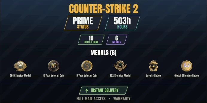 【14 Games】【CS2 Prime Premier✨503h✨6 MEDALS✅10 LVL】 10 Year Veteran Coin, 2018 Service Medal, 2021 Service Medal, Loyalty Badge | Insurgency