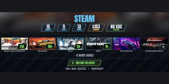 【15 Games⭐$155】 PAYDAY 2, Burnout Paradise: The Ultimate Box, DiRT Showdown, Portal 2, Need for Speed Heat, RaceRoom Racing Experience