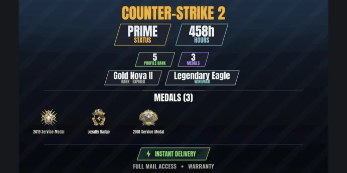 【43 Games】【CS2 Prime Premier✅458h⚡3 MEDALS⭐5 LVL】 2018 Service Medal, 2019 Service Medal, Loyalty Badge | Portal 2, Portal, Half-Life 2
