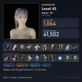 AIO1015 //Global EU Agnita Lv45 Gladiator 1064 GS 41.5K CP +10 Unique Weapon