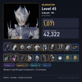 AIO1017 //Global EU Indnath Lv45 Gladiator 1071 GS 42.3K CP +10 Unique Weapon