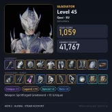AIO1018 //Global EU Quai Lv45 Gladiator 1059 GS 41.8K CP +10 Unique Weapon