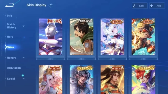 Global|116H372S|2JJK Gojo,Nobara|2FlawlessLadyZhen,XiaoQiao|MythicLuBu|7Precious(Conan,Aot)|4Blessed|ManyLNY|EtcCheckSS HOK1082B