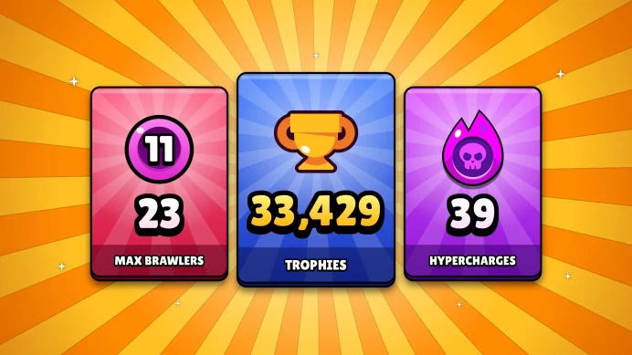 33429 TROPHIES | 23 MAX BRAWLERS | 84 BRAWLERS | 39 HYPERCHARGES | 10 BUFFIES | iOS/Android | 169 SKINS | 14612 GEMS SPENT | BS0275