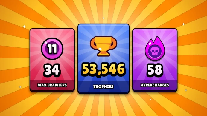 53546 TROPHIES | 34 MAX BRAWLERS | 100 BRAWLERS | 58 HYPERCHARGES | 24 BUFFIES | MYTHIC RANK | iOS/Android | 306 SKINS | BS0276