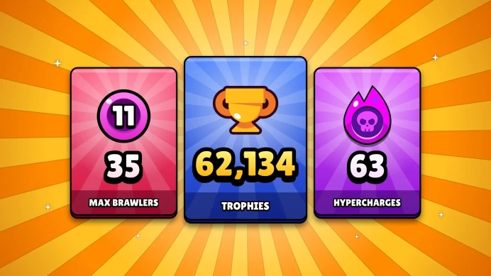 62134 TROPHIES | 35 MAX BRAWLERS | 107 BRAWLERS | 63 HYPERCHARGES | 31 BUFFIES | MYTHIC RANK | iOS/Android | 366 SKINS | BS0277