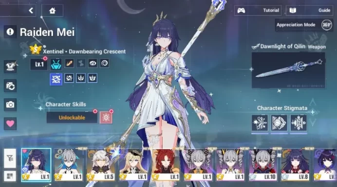 Honkai Impact 3rd EU | Mei Xentinel Dawnbearing Crescent 4/4 Fullset | Outfit + 47 Cards | 7499 Crystals | 3x S Box | Level 31