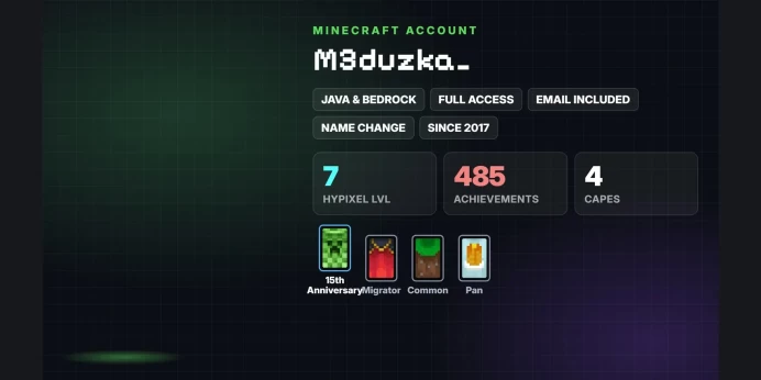 ✨ 4 Capes: 15th Anniversary, Migrator, Common, Pan ✅ Java & Bedrock & Full Access