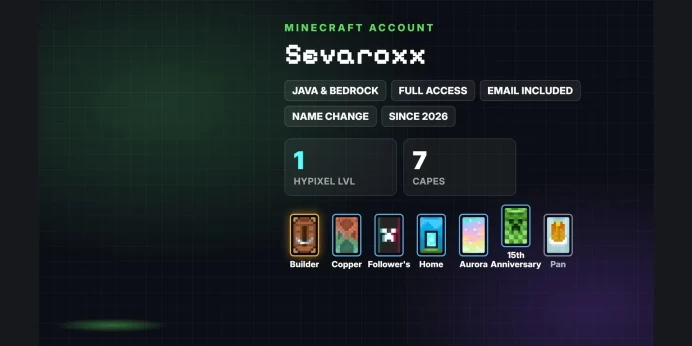 ✅ 7 Capes: Builder, Copper, Follower's, Home, Aurora, 15th Anniversary, Pan ✅ Java & Bedrock & Full Access