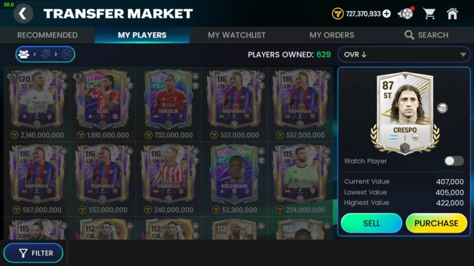 FFM1104 // Balans: 727mln / 10x vaucher / 70.000 gems / Mbappe120
