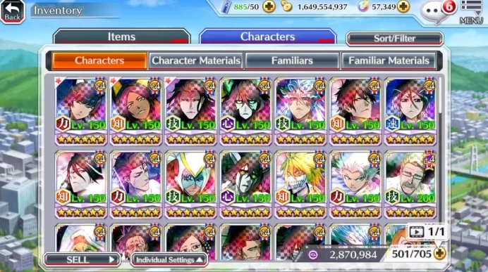 Global|57K Orb|Hallowen26 Soifon,Yoruichi,11th Aizen,Ulquiora,GrimJow,10th Rukia,Duo Renewd,Etc|5,7K AccTic|Klab ID|BBS3108