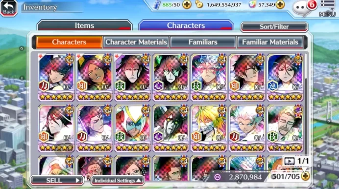 Global|57K Orb|Hallowen26 Soifon,Yoruichi,11th Aizen,Ulquiora,GrimJow,10th Rukia,Duo Renewd,Etc|5,7K AccTic|Klab ID|BBS3108