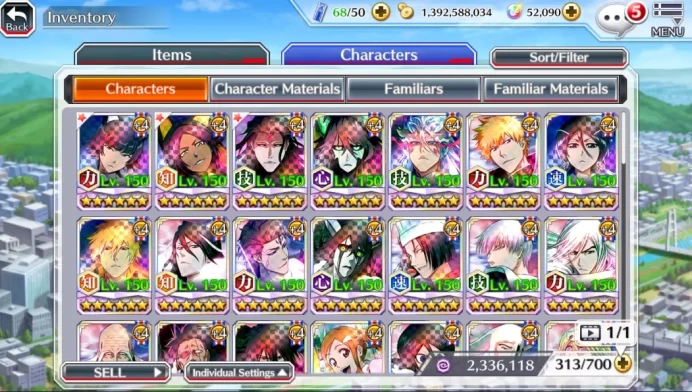 Global|52K Or|Hallowen26 Soifon,Yoruichi,11th Aizen,Ulquiora,GrimJow,10th Rukia,Ichigo,Duo Renew,Etc|4,9K AccTic|KlabID|BBS3109