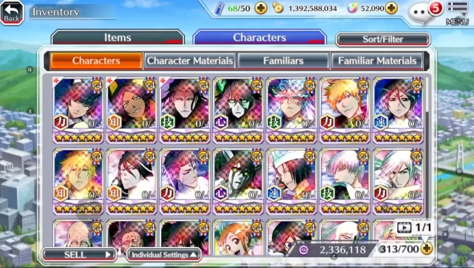 Global|52K Or|Hallowen26 Soifon,Yoruichi,11th Aizen,Ulquiora,GrimJow,10th Rukia,Ichigo,Duo Renew,Etc|4,9K AccTic|KlabID|BBS3109