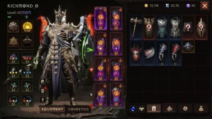 Diablo Immortal | Crusader 1507 Paragon | 3516 Resonance | 58K CR | Full Gear Rank 30