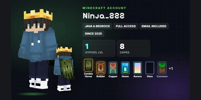⚡ 8 Capes: Zombie Horse, Builder, Copper, Home, Aurora, Hero, Common, Pan ✅ Java & Bedrock & Full Access
