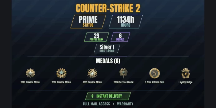 【5 Games】【CS2 Prime Premier⭐1134h✨6 MEDALS✅29 LVL】【DOTA 2 305 WINS】 2016 Service Medal, 2017 Service Medal, 2019 Service Medal