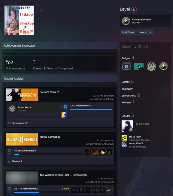 CS2 Prime 1372 hours+7Medals(2018-2019-2020 Service Medal/10Y/5Y/Loyalty Badge/Global Offensive Badge)