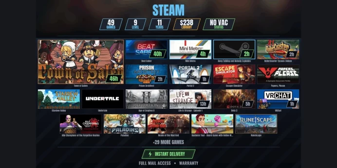 【49 Games✨$238】 Town of Salem, Beat Saber, Mini Metro, Keep Talking and Nobody Explodes, RollerCoaster Tycoon: Deluxe, Prison Architect