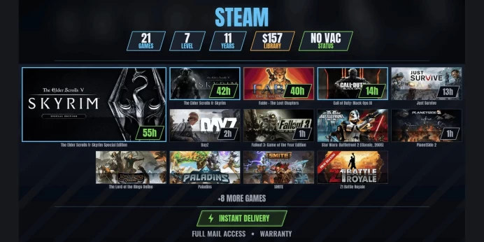 【21 Games✨$157】 DayZ, Call of Duty: Black Ops III, The Elder Scrolls V: Skyrim Special Edition, The Elder Scrolls V: Skyrim