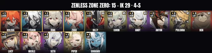 Zenless Zone Zero | Europe | IK 29 | 15 Agents | 4 S-Rank