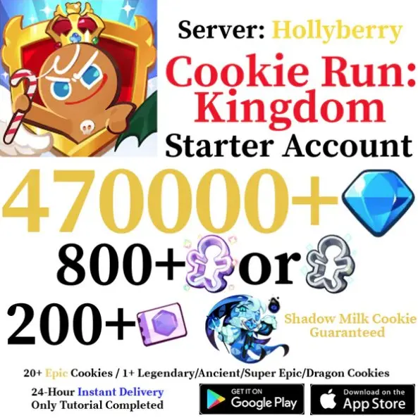 Cookie Run Kingdom | Hollyberry Server | 470,000 Gems | Shadow Milk Cookie | Legendary/Ancient