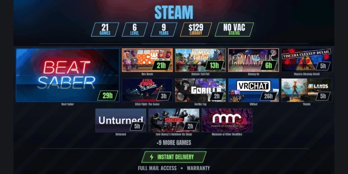 【21 Games✅$129】 Beat Saber, Rec Room, Human: Fall Flat, Among Us, Viscera Cleanup Detail, Stick Fight: The Game, Gorilla Tag, VRChat, Ylands