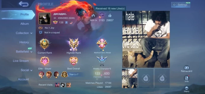 Mobile Legends | Mythic Rank | 600 Skins | 120 Heroes | 500 Stars