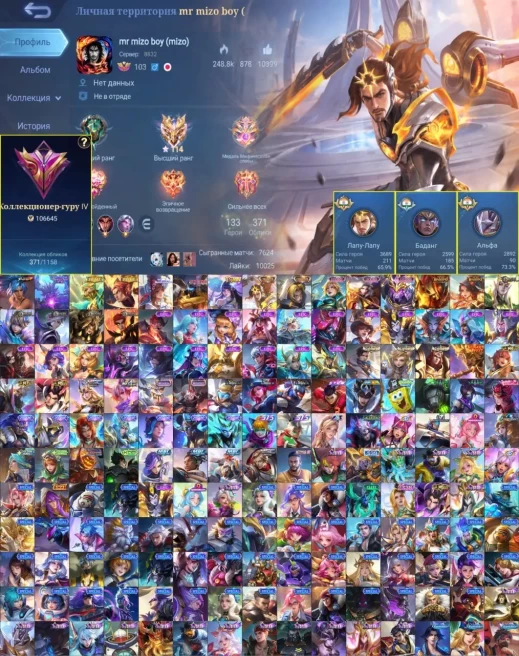 Mobile Legends | 371 Skins | 133 Heroes | Epic Rank | 165 Wheel Fragments