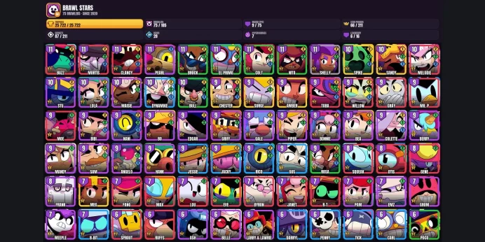 【Android/iOS】 75 BRAWLERS ⚡ 82 OLD OG SKINS ⭐ 9 MAXED ✨ 6 LEGENDARY ✨ 7 HYPERCHARGE ✅ 25722 TROPHIES ⚡ SPIKE ⭐ MAX ✨ FANG ✅ MORTIS ⚡ AMBER