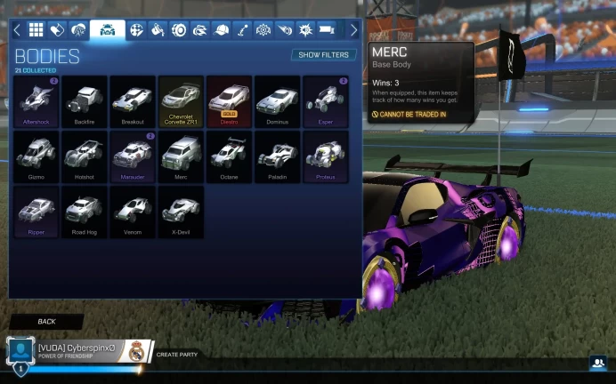 Rocket League PC | XP Level 259 | 21 Bodies | Chevrolet ZR1
